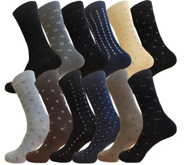 12 Pk Men's Dress Socks 12 DIFFERENT DESIGNS 10-13 Cotton Socks TRUE TO SIZE