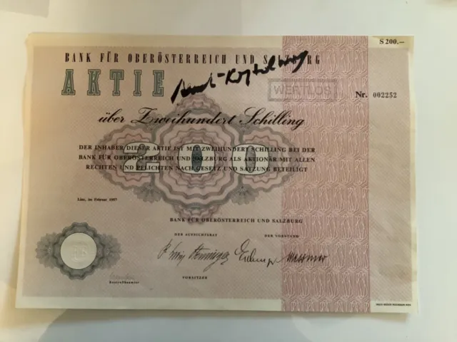original Signatur von Andre Kostolany auf historischem Wertpapier