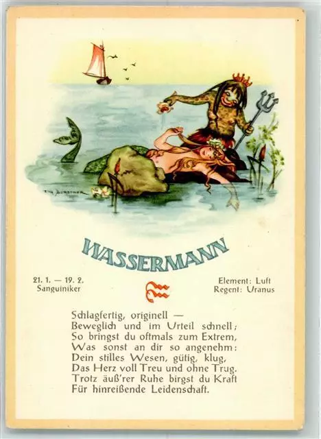 39797678 - Wassermann sign. Eva Porstner KarteNr. 1029 Meerjungfrau Mermaid