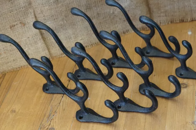 20 Cast Iron TRIPLE SCHOOL Style Coat Hooks Hat Hook Rack Hall Tree Tack Black