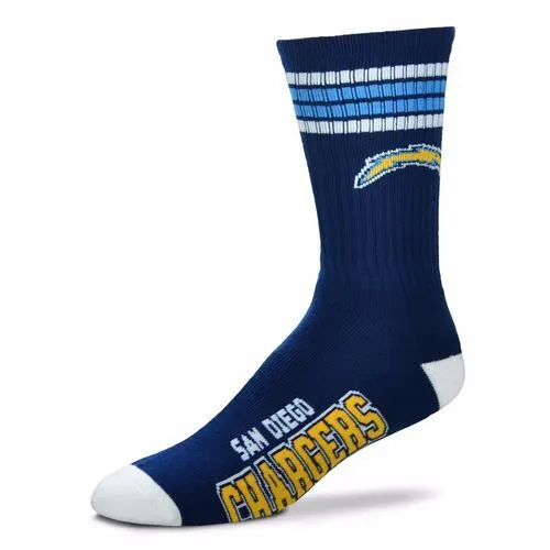 San Diego Chargers Retro For Bare Feet NFL Men's 4-Stripe Deuce Crew Socks SZ L