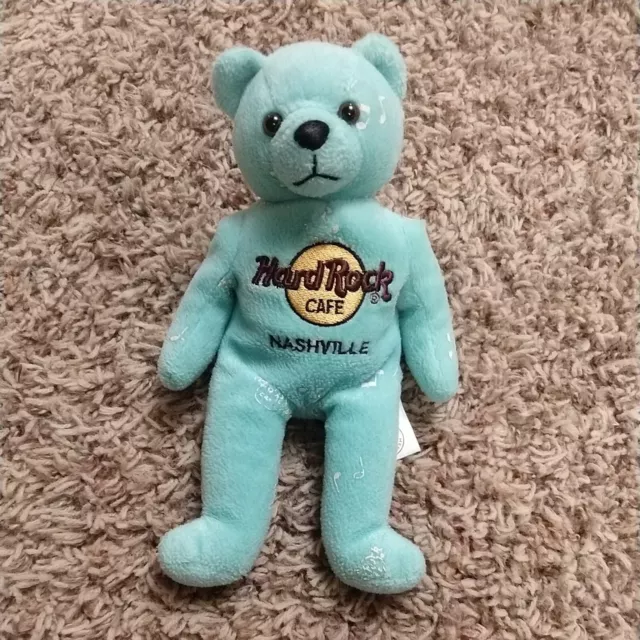 Hard Rock Cafe Nashville - Teal Beanie Baby Nashville 2002 Herrington Teddy Bear