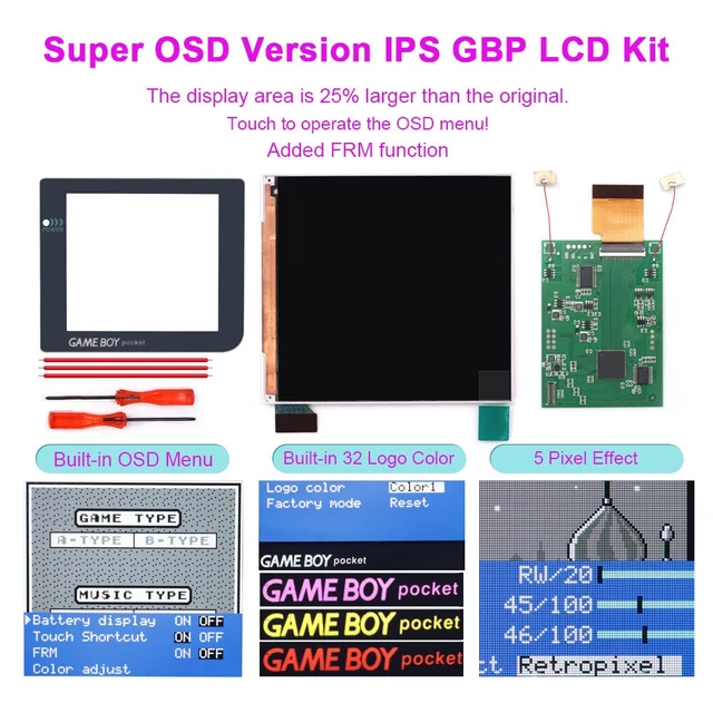 IPS LOGO DISCOLORATION OSD Menu Retro Pixel LCD Screen Kit+Pre-cut ...