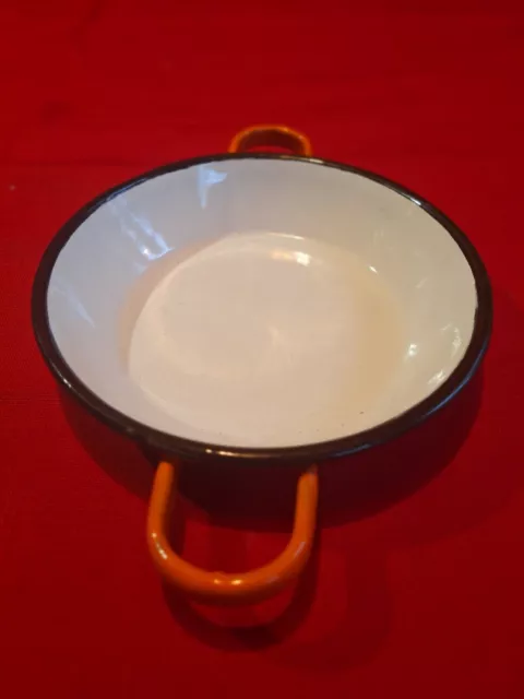 Ancien Petit Plat en tôle émaillée Orange 70s vintage Déco 3