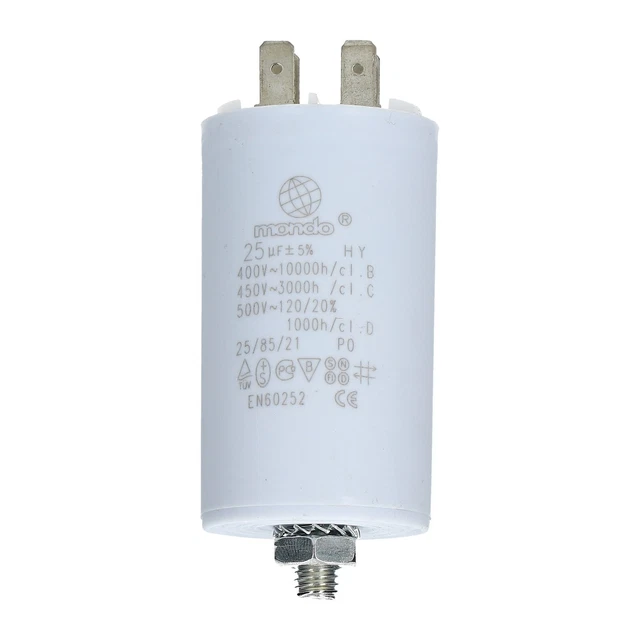 Condensatore Per Lavatrice 2µF 450V Con Cavo, Lunghezza 57mm Diametro 30mm, Ricambio MONTERAL Per Indesit Whirlpool