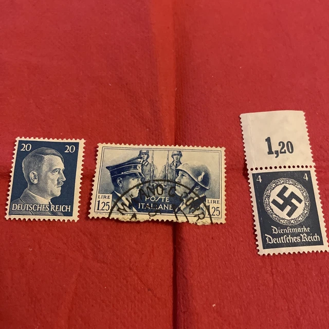 WW2 ITALIAN / German Axis Hitler & Mussolini Stamp + Hitler & Swastica