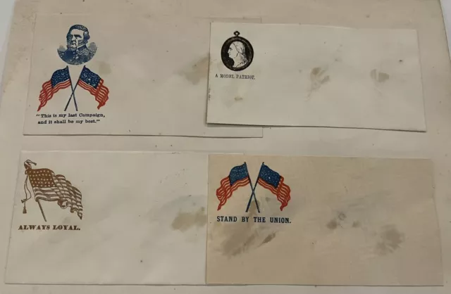 4 Rare Original Patriotic Civil War era Envelopes circa 1860s