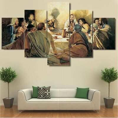 5 Panels Jesus Last Supper Canvas Wall Art Religious Christ Poster Decoration 2