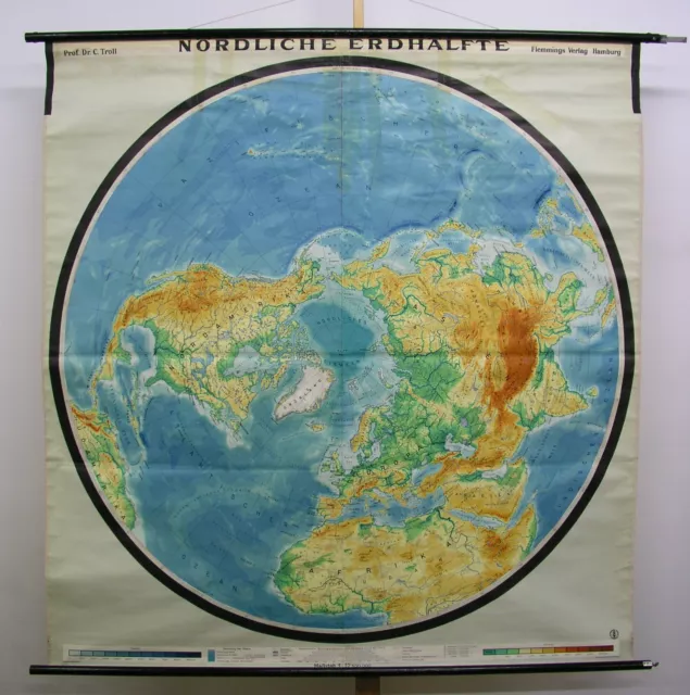 Schulwandkarte schöne alte Nördliche Erdhälfte Arktis 170x179c vintage map ~1957