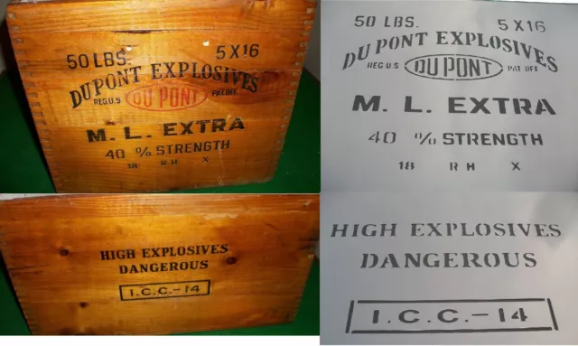 2 side A3 A4 Old Vintage Dupont Explosives Crate Dangerous Airbrush Stencil Army