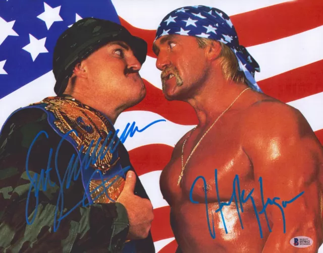 Hulk Hogan & Sgt. Slaughter Signed 11x14 Photo BAS COA WWE WWF Picture Autograph