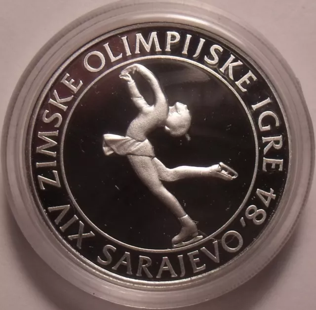 Large Silver Proof Yuoslavia 1983 100 Dinara~Olympic Figure Skating~Free Ship