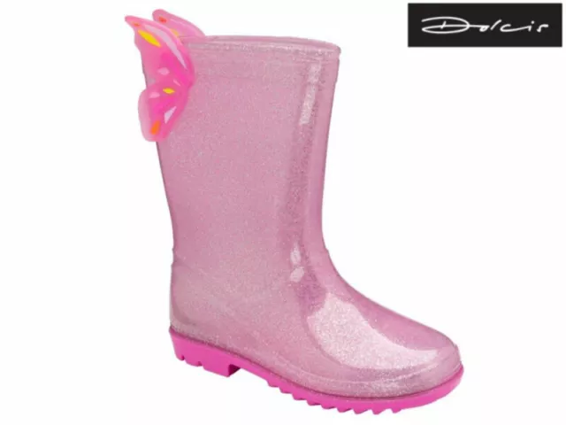 Girls Glitter Pink Wellies Dolcis Wellington Boots Sparkly Rain Boot Fairy Wings