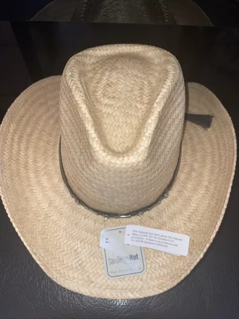 NWT San Diego Hat Company Woven Palm Straw Cowboy Hat UPF 50+