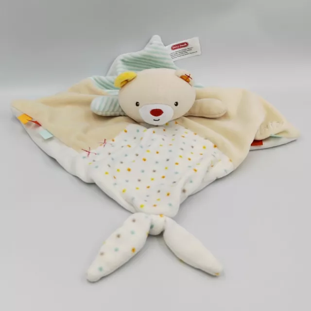 Doudou plat ours blanc écru bleu rayé BABY SMILE - 31876