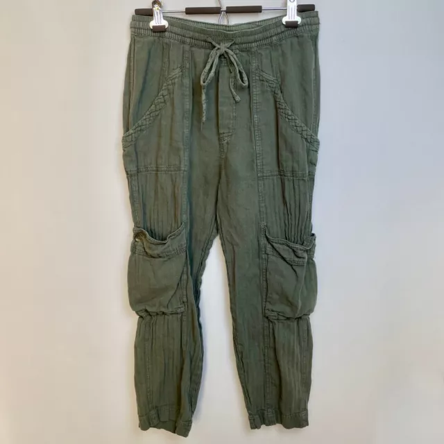 Free People Womens Feelin Good Utility Cargo Pants Size M Green Linen Blend