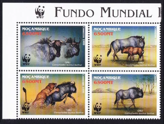 Mozambique WWF Blue Wildebeest block 2*2 WWF Logo 2000 MNH SG#1542-1545
