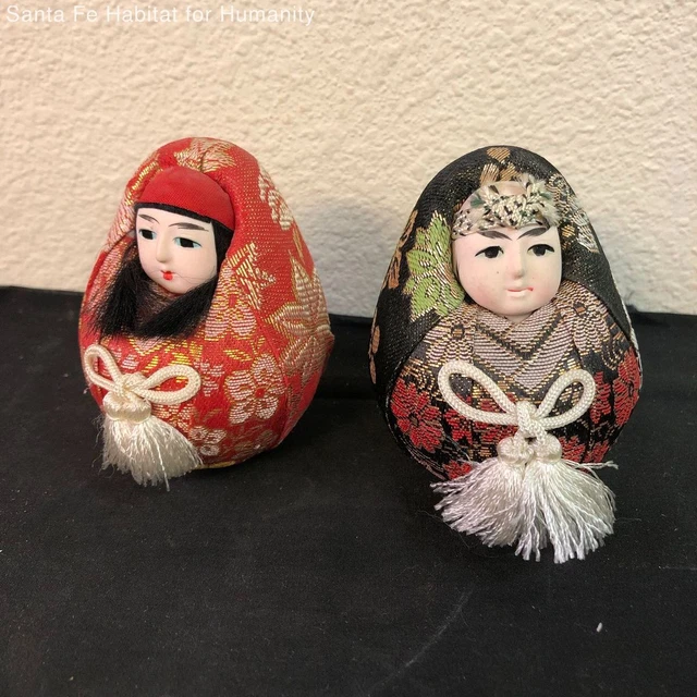 VINTAGE JAPANESE WEDDING Roly Poly Hime Daruma Doll Set Brocade Kimono