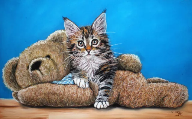 Original Pastel Painting ,,Best friends'' Cat by Catrin Klöcker