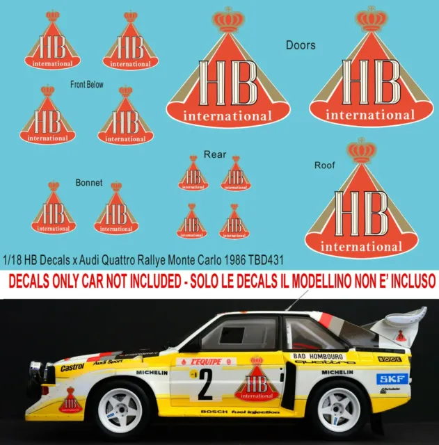 1/18 Audi Quattro S1 Rally Monte Carlo 1986 HB Decals X Autoart TB Decal TBD431