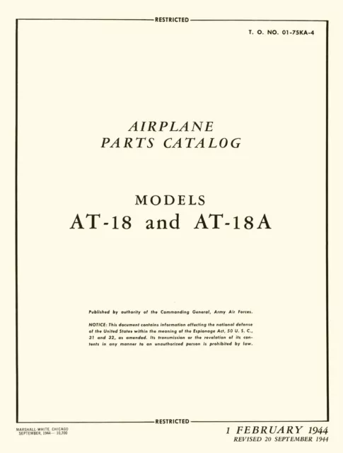 LOCKHEED HUDSON - PARTS CATALOG MODELS AT-18 & AT-18A / 1944. DOWNLOAD or DVD