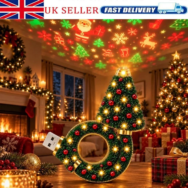 PLUG AND PLAY USB Christmas Projector Tree Lamp 6 Modes Flexible LED ...