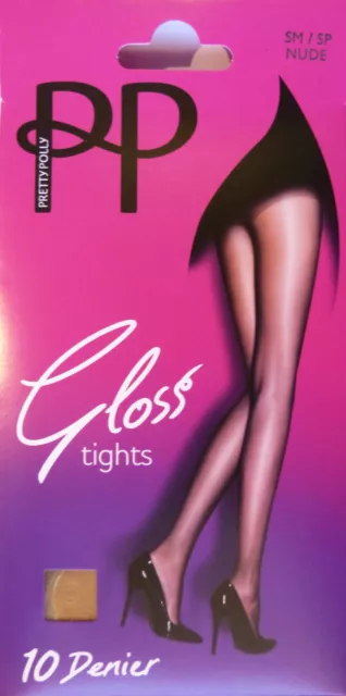 Pretty Polly Small to Medium Size Glossy 10 Denier Tights in Black or Nude shade