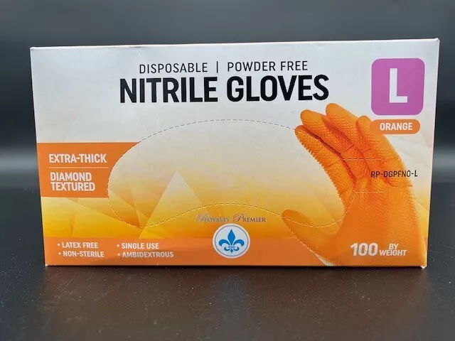 Royalty Orange Nitrile Disposable Gloves 8 Mil Raised Diamond Texture-Large