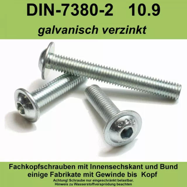 M6 ISO 7380-2 10.9 verzinkt Linsenschrauben Innensechskant Flansch Flachrund M6x