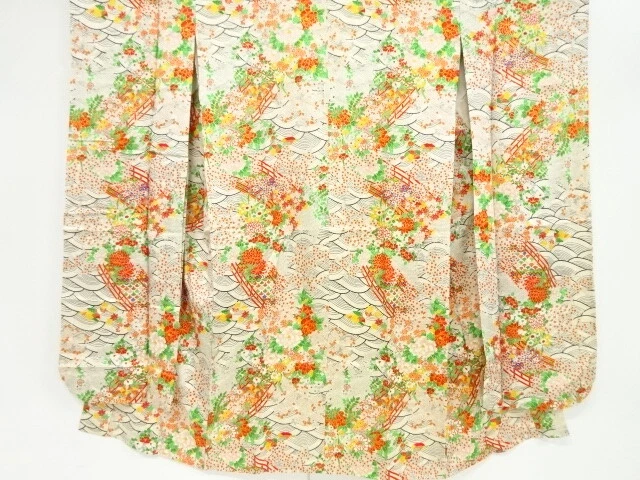 41007# Japanese Kimono / Antique Juban For Furisode / Wave & Floral Plants