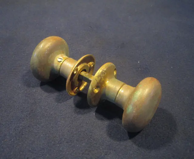 Very Nice Old Antique Victorian Heavy Brass Entry Door Knobs - 1890's