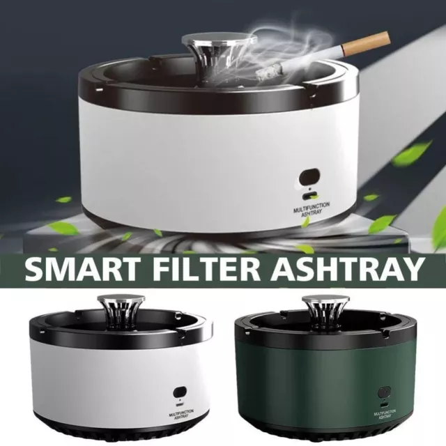 Smokeless Ashtray, High Density Filter Screen Multifunctional Smart Ashtray  with Aromatherapy Tablet for Office (Grey and Black)