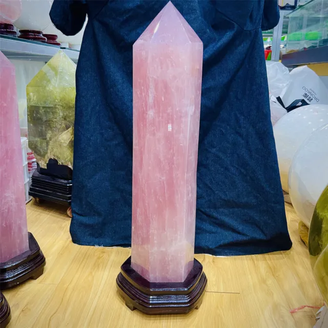 59.29LB Natural Rose Quartz Powder Crystal Obelisk high-quality wand point+stand