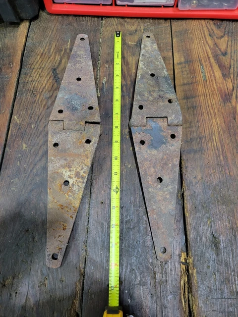 Two 16" Vintage Antique Farm Barn Door Hinge Lot Steampunk Rustic Primitive 2