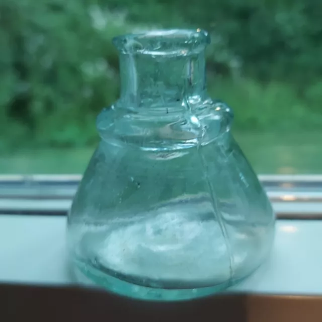Antique Cone Ink Bottle Hand Blown Nice Light Aqua Color