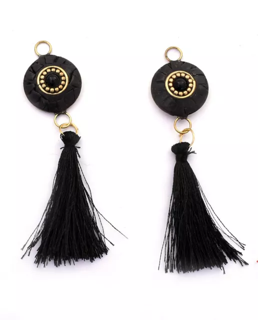 Indian Black Appliques Beaded Bullion Tassel Craft Sewing Handmade Desing 2 PCS