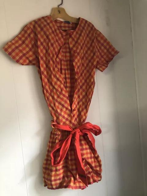 Vintage SEARS Perma Prest Girls Child Red Orange Romper Dress Outfit