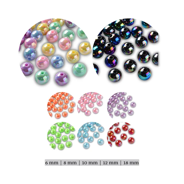Acrylperlen 6-18mm Runde Pastell Opak Glänzend Irisierend Perlen Acryl - Wählbar