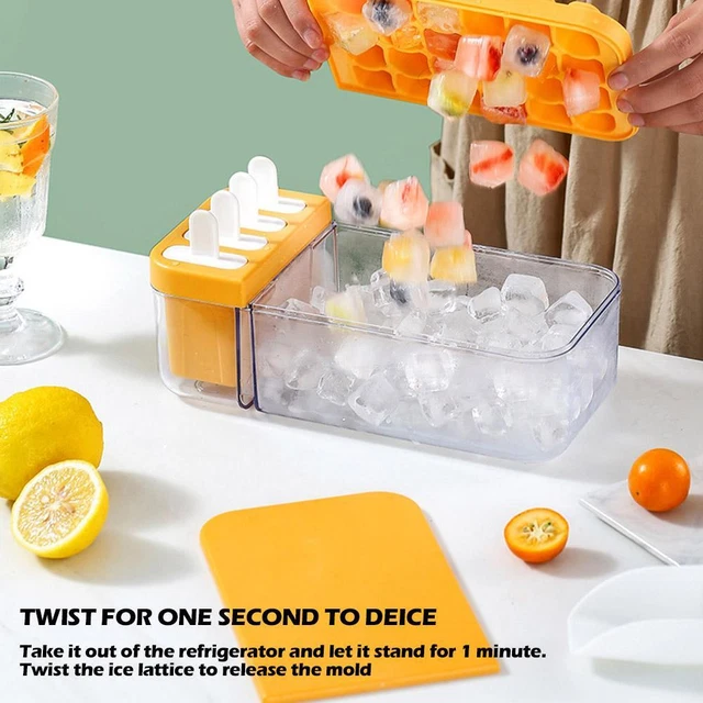 Juego de moldes de silicona para fabricante de cubitos de hielo 2 en 1 bandeja caja de almacenamiento con tapa también