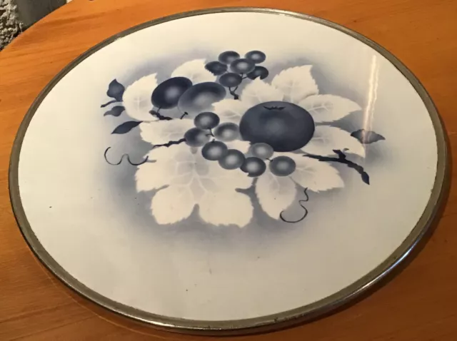 Grand Dessous De Plat Art Nouveau Ceramique Decors Vigne Raisins Prunes Pêches