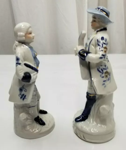 Vintage German Blue White Gold Victorian Ceramic Porcelain Figurine Set of two 3