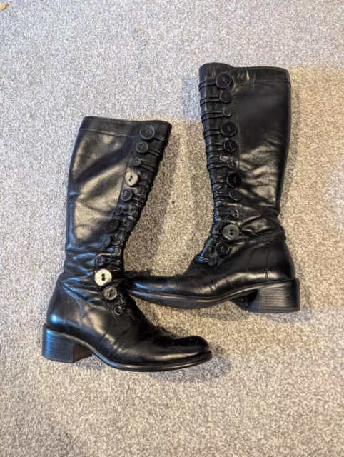 DUNE BERTIE PIXIE D Button Side Knee High Black Leather Boots Size 3 36 19.50 PicClick UK