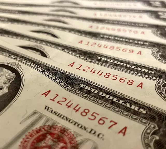 Consecutive Two Dollar Red Seal Notes Certificates Bill $1 1953 1963 Sequential