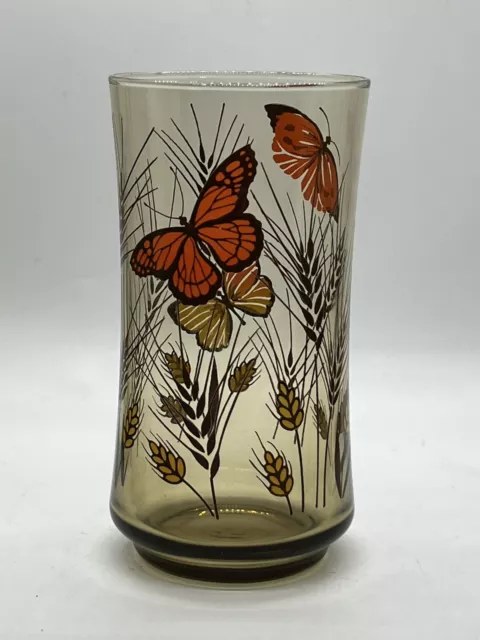 Vintage Libbey Monarch Butterfly Wheat Pattern Set Of 4 Amber Brown 5.25'' Tall