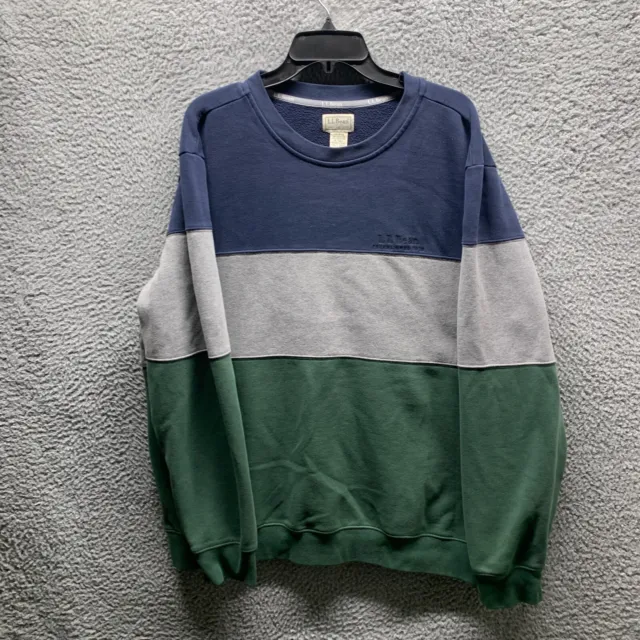 LL Bean Sweater Adult Extra Large Blue Gray Green Sweatshirt Mens Color Block