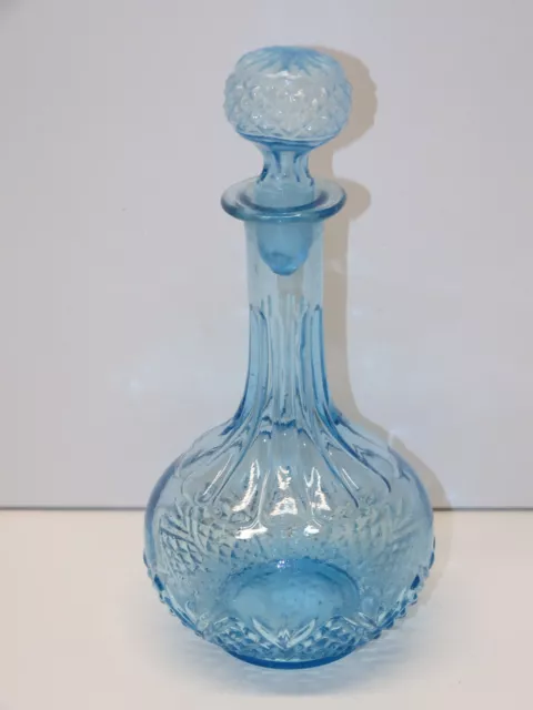 *JOLIE PETITE CARAFE VERRE Moulé BLEU avec son BOUCHON collection vitrine déco D