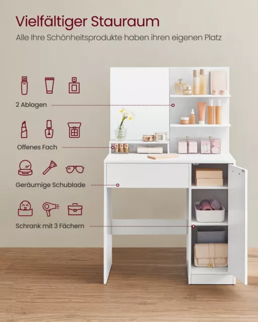 Schminktisch Frisiertisch Schminkkommode mit Spiegel Aufbewahrungsfach TDR119W01 3