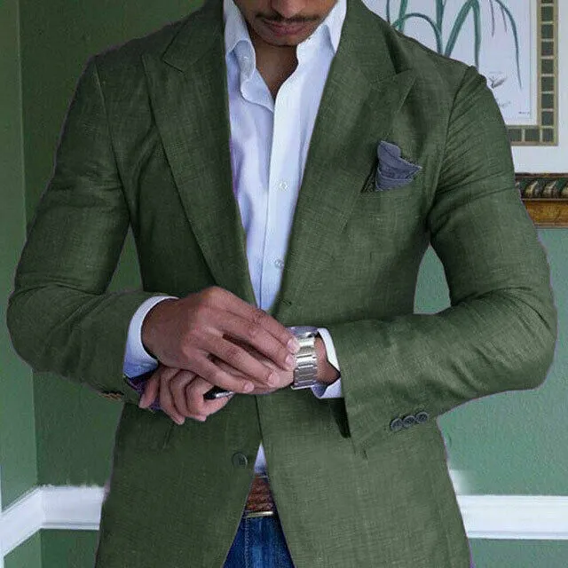 Men's Linen Green Suits Summer Beach Jacket Slim Fit for Men Groom Tuxedo Suits