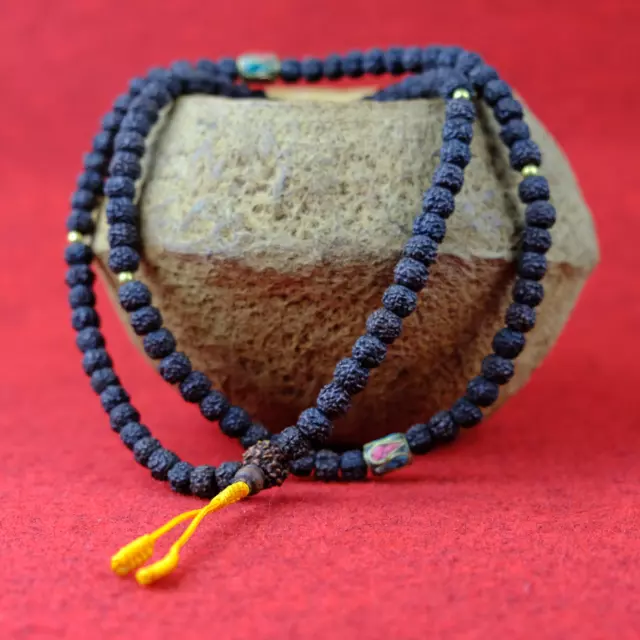 Schwarze Mala Rudraksha Kette 108 Samen Buddhismus Geschenk Gebetskette Messing