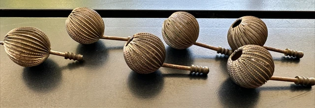 6 Victorian Era  Corrugated Metal Curtain  Rod  Finials   ~
